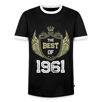 1961 best of - Men's Ringer Shirt - black/white - Front - AI Model Female 172 light (172cm) & AI Model Male 178 light (178cm)