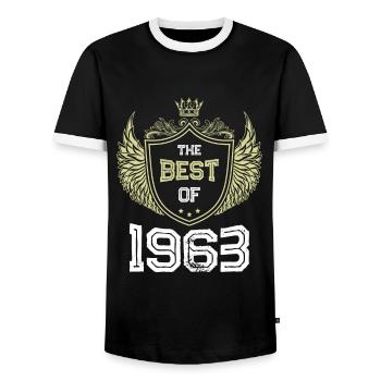 1963 best of - Men's Ringer Shirt - black/white - Front - AI Model Female 172 light (172cm) & AI Model Male 178 light (178cm)