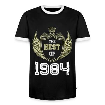 1984 best of - Men's Ringer Shirt - black/white - Front - AI Model Female 172 light (172cm) & AI Model Male 178 light (178cm)