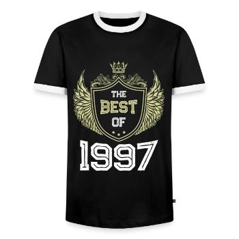 1997 best of - Men's Ringer Shirt - black/white - Front - AI Model Female 172 light (172cm) & AI Model Male 178 light (178cm)