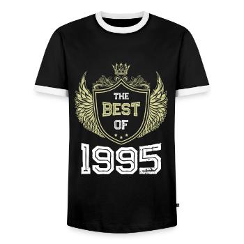 1995 best of - Men's Ringer Shirt - black/white - Front - AI Model Female 172 light (172cm) & AI Model Male 178 light (178cm)