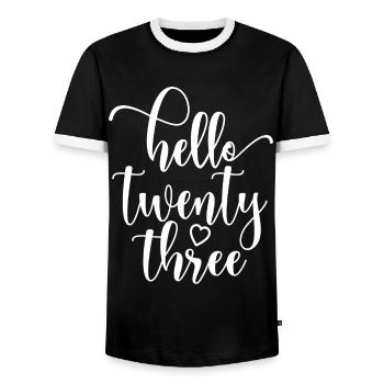 Hello Twenty Three Cute 23 Years Old Birthday - Men's Ringer Shirt - black/white - Front - AI Model Female 172 light (172cm) & AI Model Male 178 light (178cm)