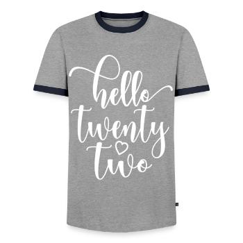 Bonjour Vingt-deux mignons anniversaire de 22 ans - T-shirt contrasté Homme - gris/marine  - Devant - AI Model Female 172 light (172cm) & AI Model Male 178 light (178cm)