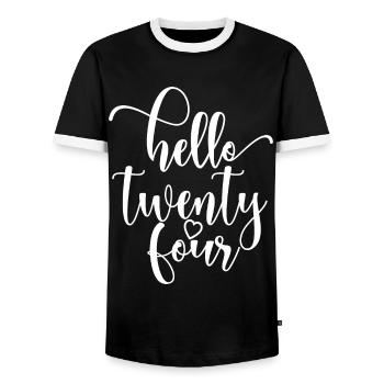 Hello Twenty Four Cute 24 Years Old Birthday - Men's Ringer Shirt - black/white - Front - AI Model Female 172 light (172cm) & AI Model Male 178 light (178cm)