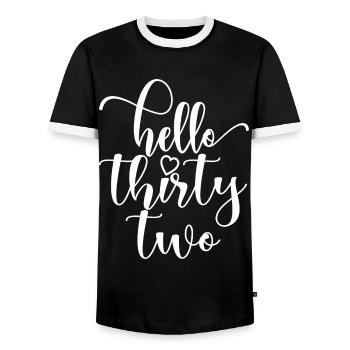 Hello Thirty Two Cute 32 Years Old Birthday - Men's Ringer Shirt - black/white - Front - AI Model Female 172 light (172cm) & AI Model Male 178 light (178cm)