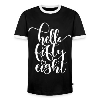 Hello Fifty Eight Cute 58 Years Old Birthday - Men's Ringer Shirt - black/white - Front - AI Model Female 172 light (172cm) & AI Model Male 178 light (178cm)