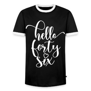 Hello Forty Six Cute 46 Years Old Birthday - Men's Ringer Shirt - black/white - Front - AI Model Female 172 light (172cm) & AI Model Male 178 light (178cm)