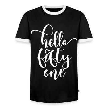 Hello Fifty One Cute 51 Years Old Birthday - Men's Ringer Shirt - black/white - Front - AI Model Female 172 light (172cm) & AI Model Male 178 light (178cm)