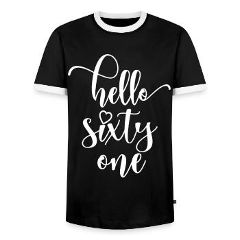 Hello Sixty One Cute 61 Years Old Birthday - Men's Ringer Shirt - black/white - Front - AI Model Female 172 light (172cm) & AI Model Male 178 light (178cm)