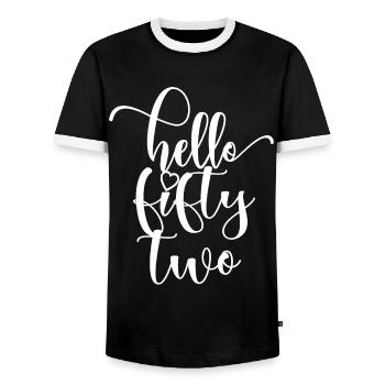 Hello Fifty Two Cute 52 Years Old Birthday - Men's Ringer Shirt - black/white - Front - AI Model Female 172 light (172cm) & AI Model Male 178 light (178cm)