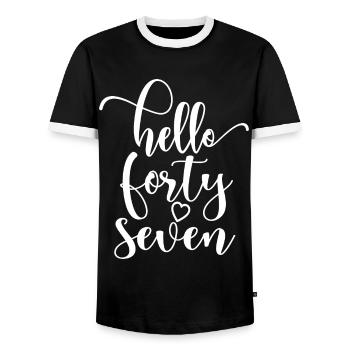 Hello Forty Seven Cute 47 Years Old Birthday - Men's Ringer Shirt - black/white - Front - AI Model Female 172 light (172cm) & AI Model Male 178 light (178cm)