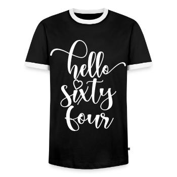 Hello Sixty Four Cute 64 Years Old Birthday - Men's Ringer Shirt - black/white - Front - AI Model Female 172 light (172cm) & AI Model Male 178 light (178cm)