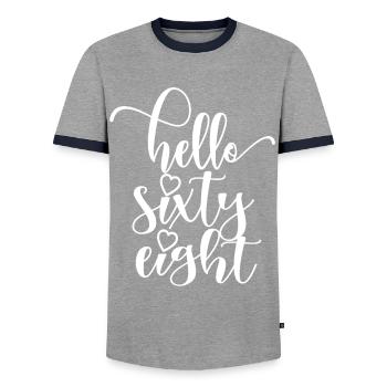 Bonjour Soixante Huit Mignon anniversaire de 68 ans - T-shirt contrasté Homme - gris/marine  - Devant - AI Model Female 172 light (172cm) & AI Model Male 178 light (178cm)