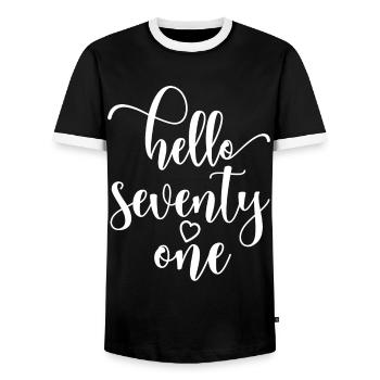 Hello Seventy One Cute 71 Years Old Birthday - Men's Ringer Shirt - black/white - Front - AI Model Female 172 light (172cm) & AI Model Male 178 light (178cm)