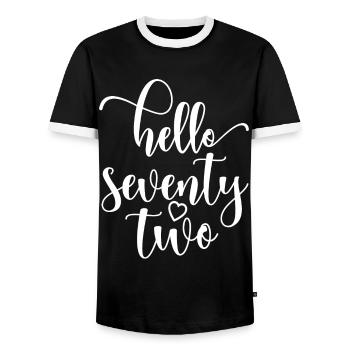 Hello Seventy Two Cute 72 Years Old Birthday - Men's Ringer Shirt - black/white - Front - AI Model Female 172 light (172cm) & AI Model Male 178 light (178cm)