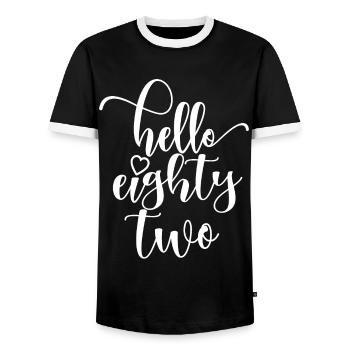 Hello Eighty Two Cute 82 Years Old Birthday - Men's Ringer Shirt - black/white - Front - AI Model Female 172 light (172cm) & AI Model Male 178 light (178cm)
