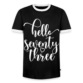 Bonjour soixante-treize mignon anniversaire de 73 ans - T-shirt contrasté Homme - noir/blanc - Devant - AI Model Female 172 light (172cm) & AI Model Male 178 light (178cm)