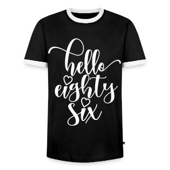 Bonjour Eighty Six Mignon 86 ans Anniversaire - T-shirt contrasté Homme - noir/blanc - Devant - AI Model Female 172 light (172cm) & AI Model Male 178 light (178cm)