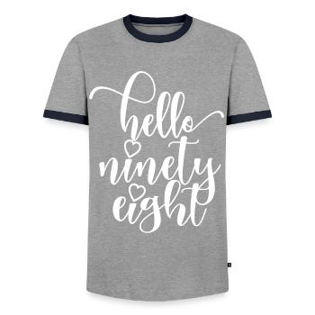 Hello Ninety Eight Cute 98 Years Old Birthday - Men's Ringer Shirt - grey/navy  - Front - AI Model Female 172 light (172cm) & AI Model Male 178 light (178cm)