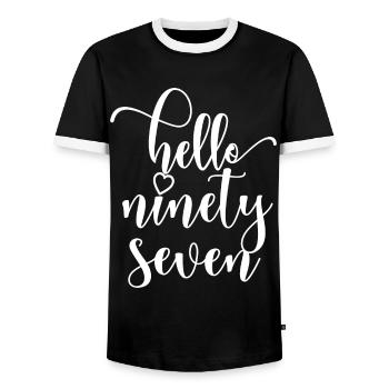 Hello Ninety Seven Cute 97 Years Old Birthday - Men's Ringer Shirt - black/white - Front - AI Model Female 172 light (172cm) & AI Model Male 178 light (178cm)