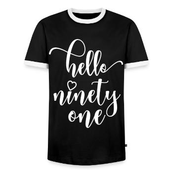 Hello Ninety One Cute 91 Years Old Birthday - Men's Ringer Shirt - black/white - Front - AI Model Female 172 light (172cm) & AI Model Male 178 light (178cm)