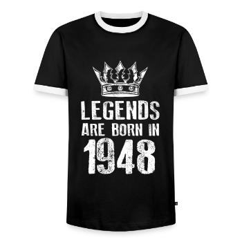 1948 legends born in - Men's Ringer Shirt - black/white - Front - AI Model Female 172 light (172cm) & AI Model Male 178 light (178cm)
