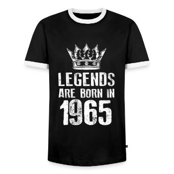 1965 legends born in - Männer Kontrast-T-Shirt - Schwarz/Weiß - Vorne - AI Model Female 172 light (172cm) & AI Model Male 178 light (178cm)
