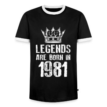 1981 legends born in - Männer Kontrast-T-Shirt - Schwarz/Weiß - Vorne - AI Model Female 172 light (172cm) & AI Model Male 178 light (178cm)