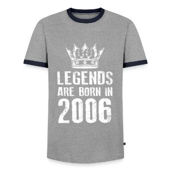 2006 legends born in - Men's Ringer Shirt - grey/navy  - Front - AI Model Female 172 light (172cm) & AI Model Male 178 light (178cm)