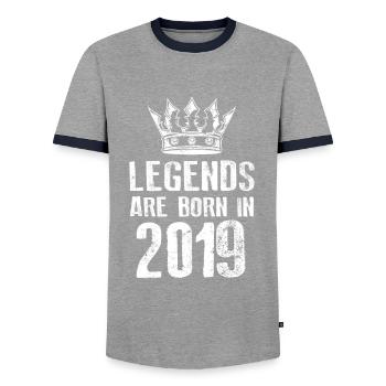 2019 legends born in - Men's Ringer Shirt - grey/navy  - Front - AI Model Female 172 light (172cm) & AI Model Male 178 light (178cm)