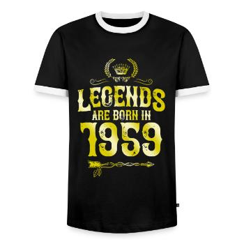 1959 legends born in - Men's Ringer Shirt - black/white - Front - AI Model Female 172 light (172cm) & AI Model Male 178 light (178cm)