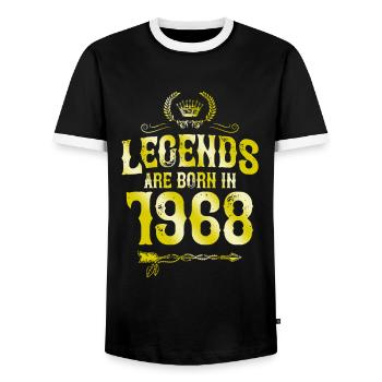 1968 legends born in - Männer Kontrast-T-Shirt - Schwarz/Weiß - Vorne - AI Model Female 172 light (172cm) & AI Model Male 178 light (178cm)