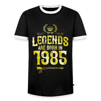 1985 legends born in - Männer Kontrast-T-Shirt - Schwarz/Weiß - Vorne - AI Model Female 172 light (172cm) & AI Model Male 178 light (178cm)