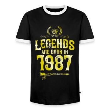 1987 legends born in - Men's Ringer Shirt - black/white - Front - AI Model Female 172 light (172cm) & AI Model Male 178 light (178cm)