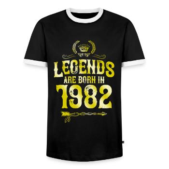 1982 legends born in - Männer Kontrast-T-Shirt - Schwarz/Weiß - Vorne - AI Model Female 172 light (172cm) & AI Model Male 178 light (178cm)