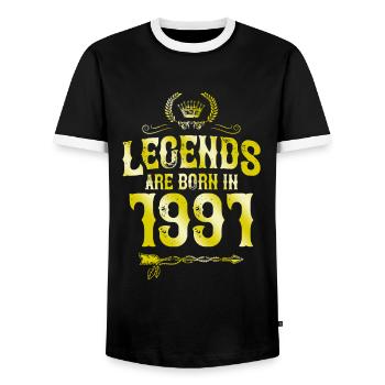 1991 legends born in - Men's Ringer Shirt - black/white - Front - AI Model Female 172 light (172cm) & AI Model Male 178 light (178cm)