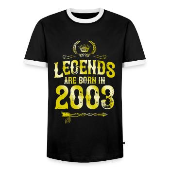 2003 legends born in - Men's Ringer Shirt - black/white - Front - AI Model Female 172 light (172cm) & AI Model Male 178 light (178cm)