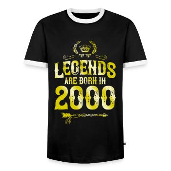 2000 legends born in - Men's Ringer Shirt - black/white - Front - AI Model Female 172 light (172cm) & AI Model Male 178 light (178cm)