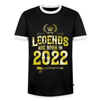 2022 legends born in - Männer Kontrast-T-Shirt - Schwarz/Weiß - Vorne - AI Model Female 172 light (172cm) & AI Model Male 178 light (178cm)