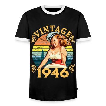 Retro Pin-up Girl Vintage 1946, 76 ans - T-shirt contrasté Homme - noir/blanc - Devant - AI Model Female 172 light (172cm) & AI Model Male 178 light (178cm)