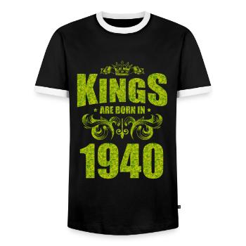 kings are born 1940 - Men's Ringer Shirt - black/white - Front - AI Model Female 172 light (172cm) & AI Model Male 178 light (178cm)