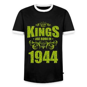 kings are born 1944 - Men's Ringer Shirt - black/white - Front - AI Model Female 172 light (172cm) & AI Model Male 178 light (178cm)