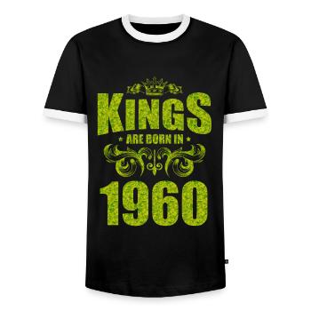 kings are born 1960 - Men's Ringer Shirt - black/white - Front - AI Model Female 172 light (172cm) & AI Model Male 178 light (178cm)
