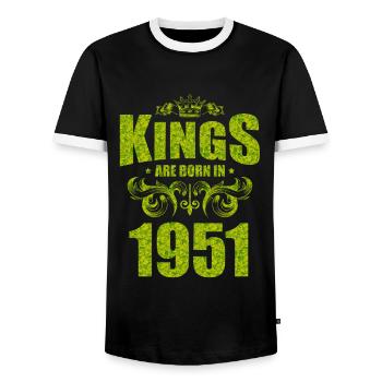 kings are born 1951 - Men's Ringer Shirt - black/white - Front - AI Model Female 172 light (172cm) & AI Model Male 178 light (178cm)