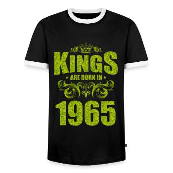 kings are born 1965 - Männer Kontrast-T-Shirt - Schwarz/Weiß - Vorne - AI Model Female 172 light (172cm) & AI Model Male 178 light (178cm)