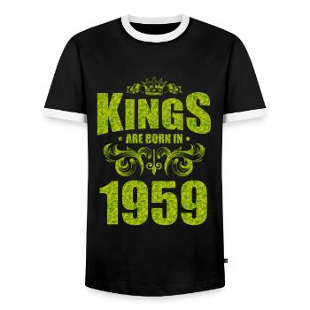 kings are born 1959 - Men's Ringer Shirt - black/white - Front - AI Model Female 172 light (172cm) & AI Model Male 178 light (178cm)