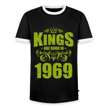kings are born 1969 - Männer Kontrast-T-Shirt - Schwarz/Weiß - Vorne - AI Model Female 172 light (172cm) & AI Model Male 178 light (178cm)