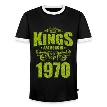 kings are born 1970 - Men's Ringer Shirt - black/white - Front - AI Model Female 172 light (172cm) & AI Model Male 178 light (178cm)