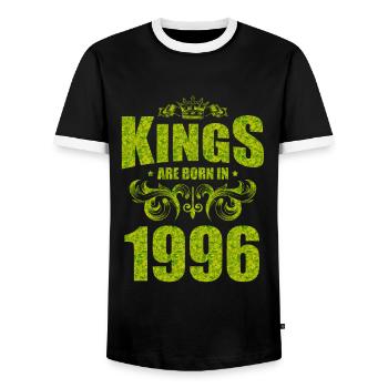 kings are born 1996 - Men's Ringer Shirt - black/white - Front - AI Model Female 172 light (172cm) & AI Model Male 178 light (178cm)