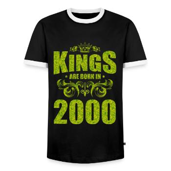 kings are born 2000 - Men's Ringer Shirt - black/white - Front - AI Model Female 172 light (172cm) & AI Model Male 178 light (178cm)